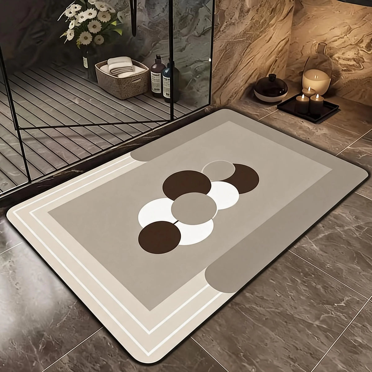 Soft Diatomaceous Earth Bath Mat - Non-slip, Quick Drying,, Geometric Pattern, Hand Washable, Suitable for Bathroom, Entrance, Kitchen, Perfect Home Decor