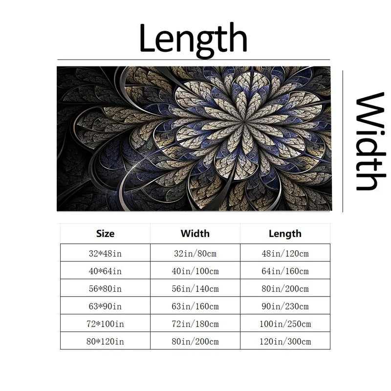 Dark Luxury Fractal Floral Carpet Flooring, Abstract Mandala Swirl Art Area Rug Anti-Slip Floor Mat for Office Villa Living Room Home Decoration