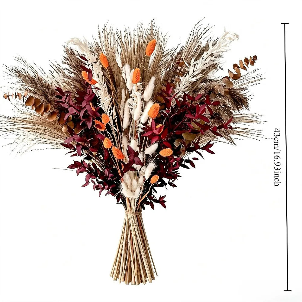 Autumn Mixed Dried Flower Bouquet Preserved Eucalyptus Bunny Tail Grass Pampas Grass Boho Dried Floral Arrangement For Vase Home Living Room Wedding Table Decor