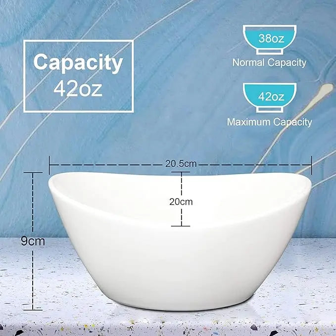 8" Ceramic Deep Soup Bowls & Salad Bowls - 42 OZ Large Bowls Set of 4 for Kitchen - White Ceramic Serving Bowls for Salads, Cereal, Soup, Dishwasher & Microwave Safe