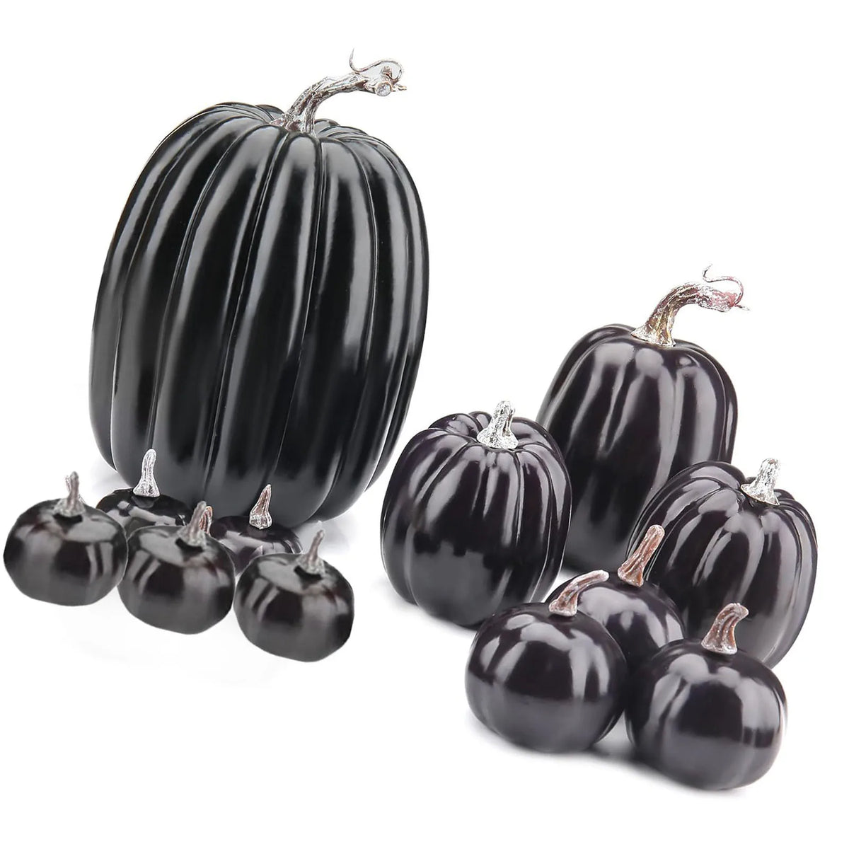 14Pcs Black Foam Faux Pumpkins Set, Lightweight Reusable Artificial Pumpkins Ornaments for Fall Halloween Thanksgiving Home Tabletop Mantel Shelf DIY Festival Decoration