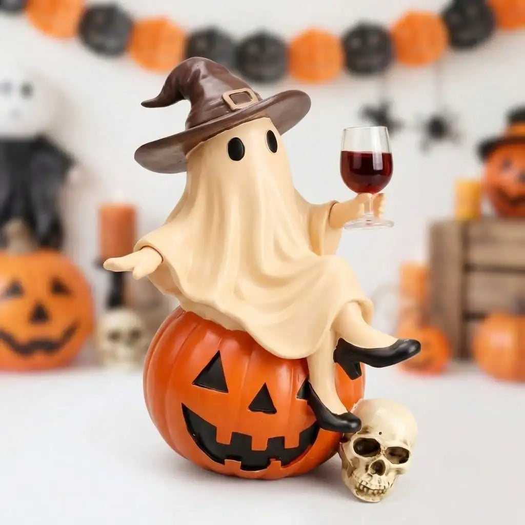 Handheld Wine Glass Funny Ghost Resin Statue, Spooky Yet Humorous Halloween Decor, Dark Academia Style Room Ornament - Humorous Desktop Mood Regulator, Gift For Wine Lovers