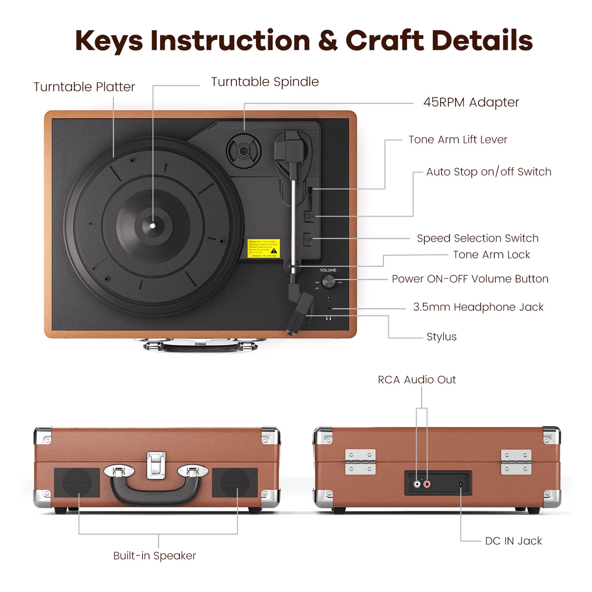 MAIO 3 Speed Vinyl Turntable Featuring Stereo Speakers