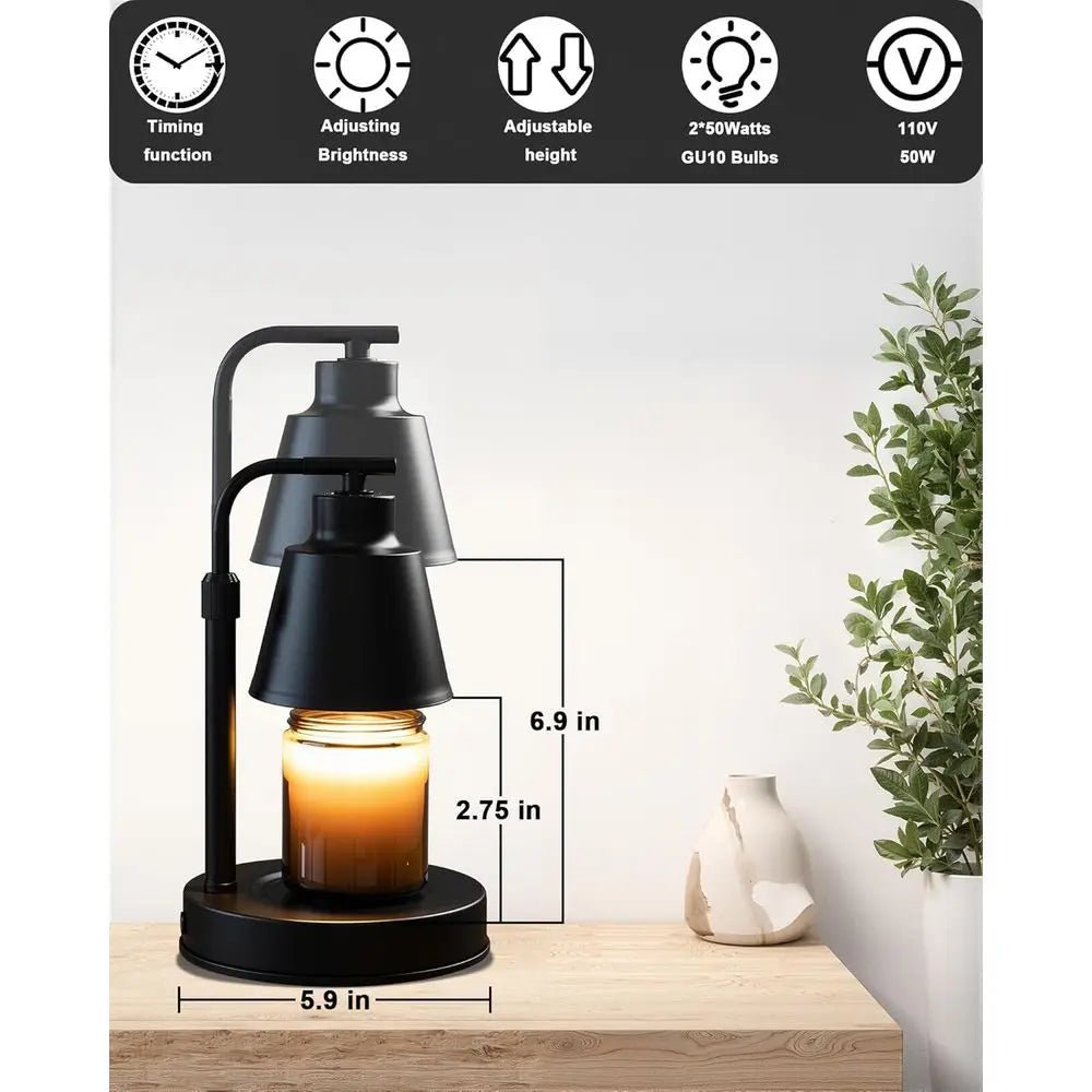Candle Warmer Lamp with Timer - Adjustable Height & Brightness, 2 Bulbs Included - Wax Melter for Home