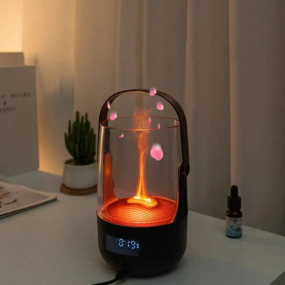Flame Effect Ultrasonic Aromatherapy Diffuser With Color Changing Led Light