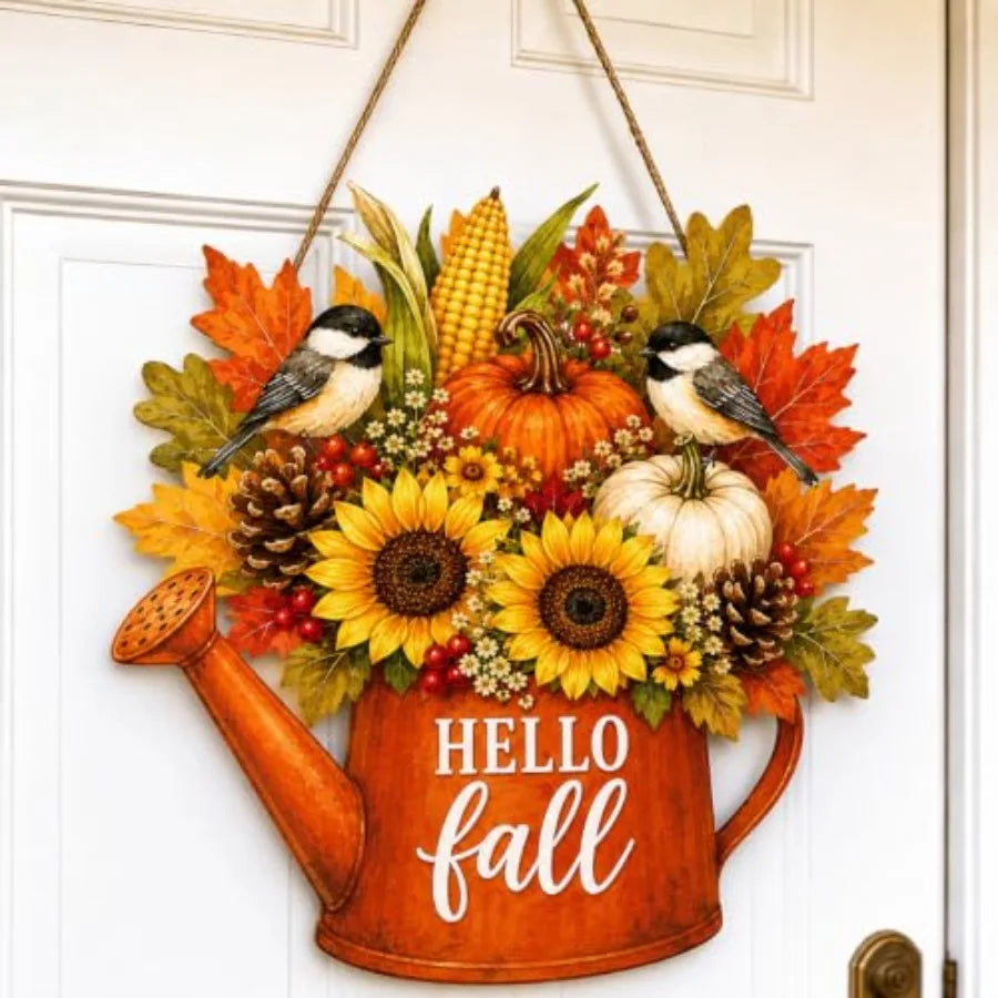 Fall Door Decor Wooden Hello Fall Sign, Pumpkin Truck Door Hanger Wooden Hello Fall pumpkin truck sign for front door, porch, w