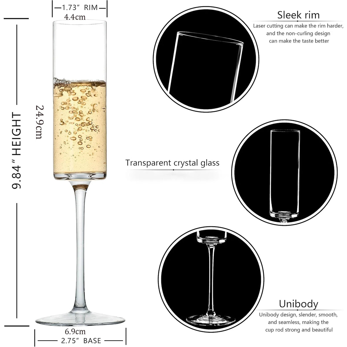 Crystal Champagne Flutes Set of 6 - 6.5 oz Hand Blown Champagne Glasses With Long Stem - Elegant Sparkling Wine Stemware for Party Wine Tasting Wedding New Years Eve Party Supplies- Unique Gift for Birthday,Anniversary