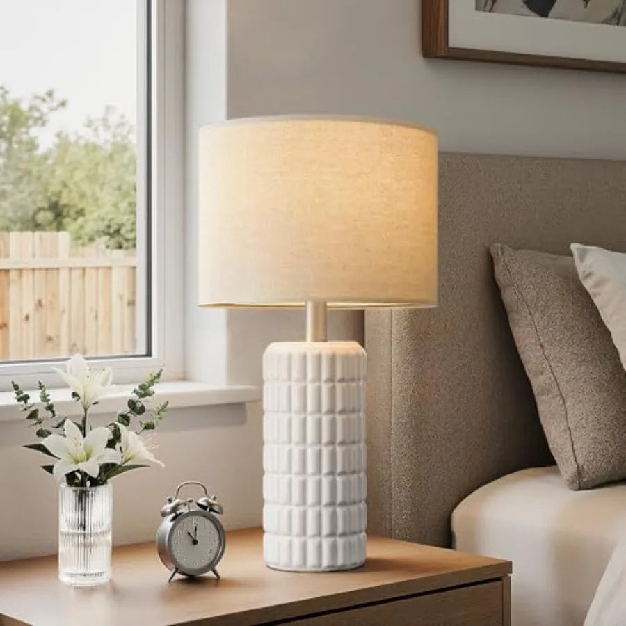 23" Modern Ceramic Table Lamps Set of 2 - Table Lamps for Living room, Farmhouse Bedside Night Stands Lamp for Bedroom, White B