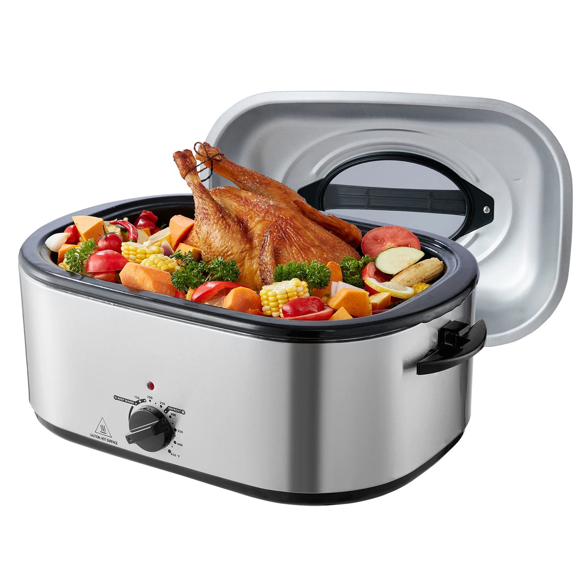SucceBuy Electric Roaster Oven 24 QT Turkey Roaster Oven with Self-Basting Lid 1450W Roaster Oven Defrost&Warm Function Silver