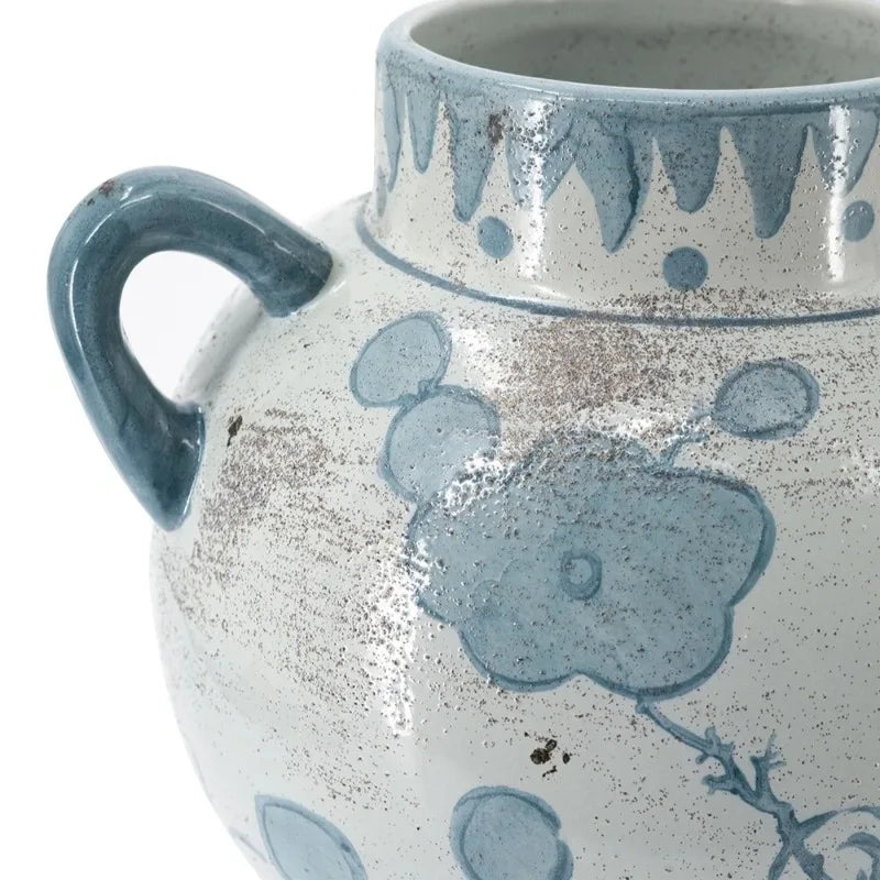 8.7x7.2x9.4" Blue White Ceramic Vase with Abstract Floral Bottle Pattern Handles Table Decorations Homestay Balcony MHHP