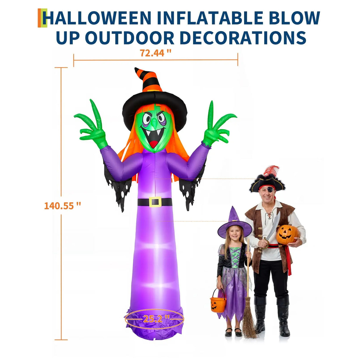 12ft Halloween Witch Inflatable Outdoor Yard Decoration With 4 Led Lights, Blower, Stakes & Ropes For Lawn Porch Haunted House Party