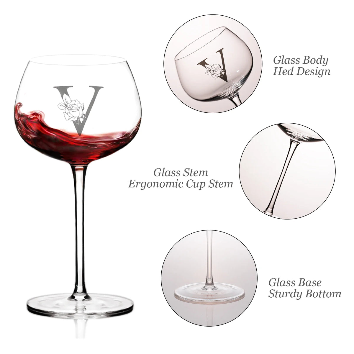 Personalized Wine Glasses Gifts for Women,Monogrammed Customized A-Z Initial Wine Gift for Women,Birthday Christmas Valentines Day gifts for Mom,Wife,Best Friend,Sister,Unique Gifts with Box And Greeting Card(Letter V)