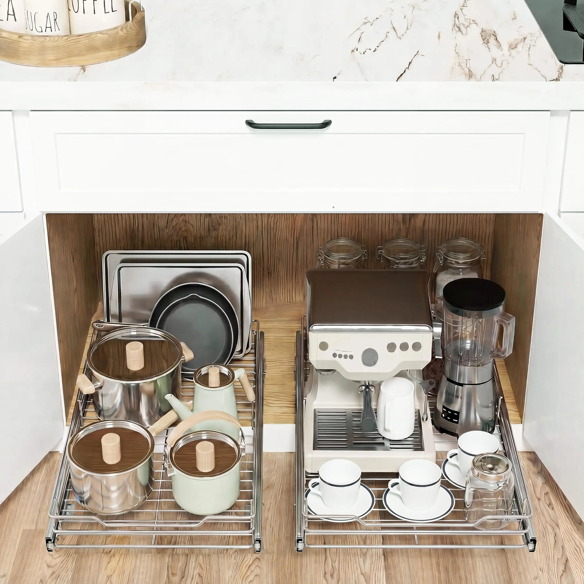 HiMiss Stainless Steel Pull Out Cabinet Organizer With Kitchen Shelf