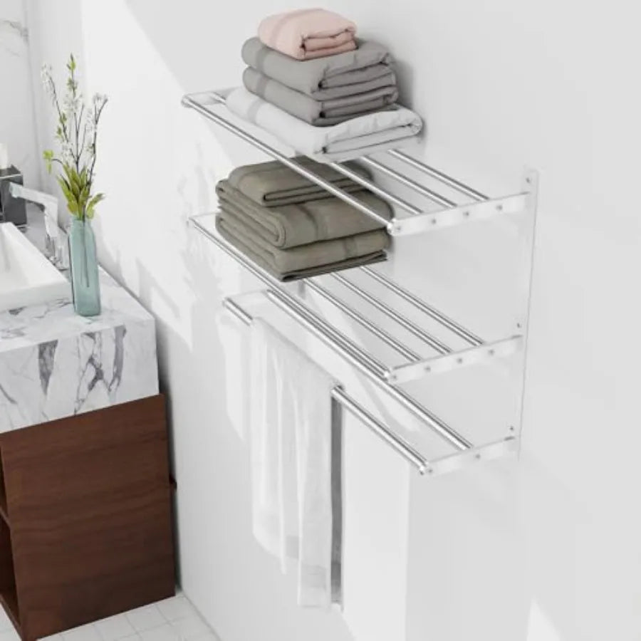SHXI Bathroom Towel Rack With Two Bars And Shelf Modern Design
