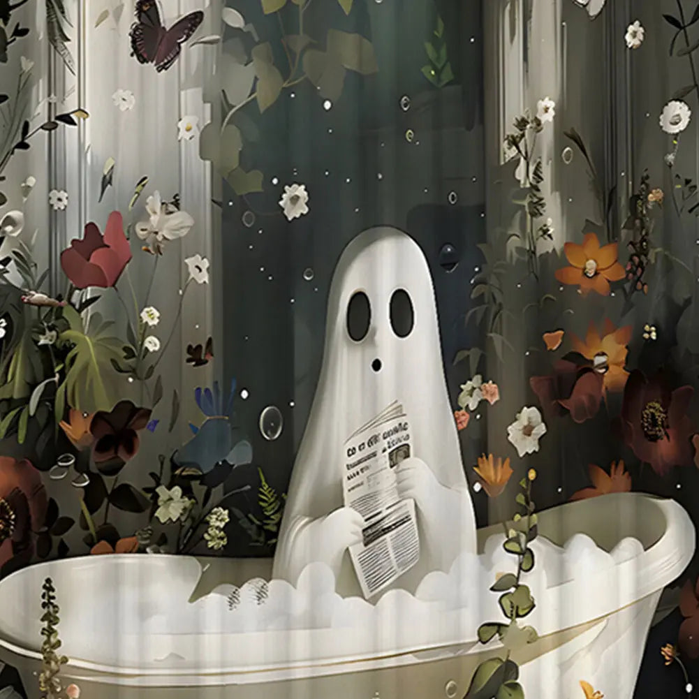 Cute Cartoon Ghost Shower Curtain Set Halloween Shower Curtain Washable Bathtub Curtain Polyester Fabric Spooky Bathroom Curtain