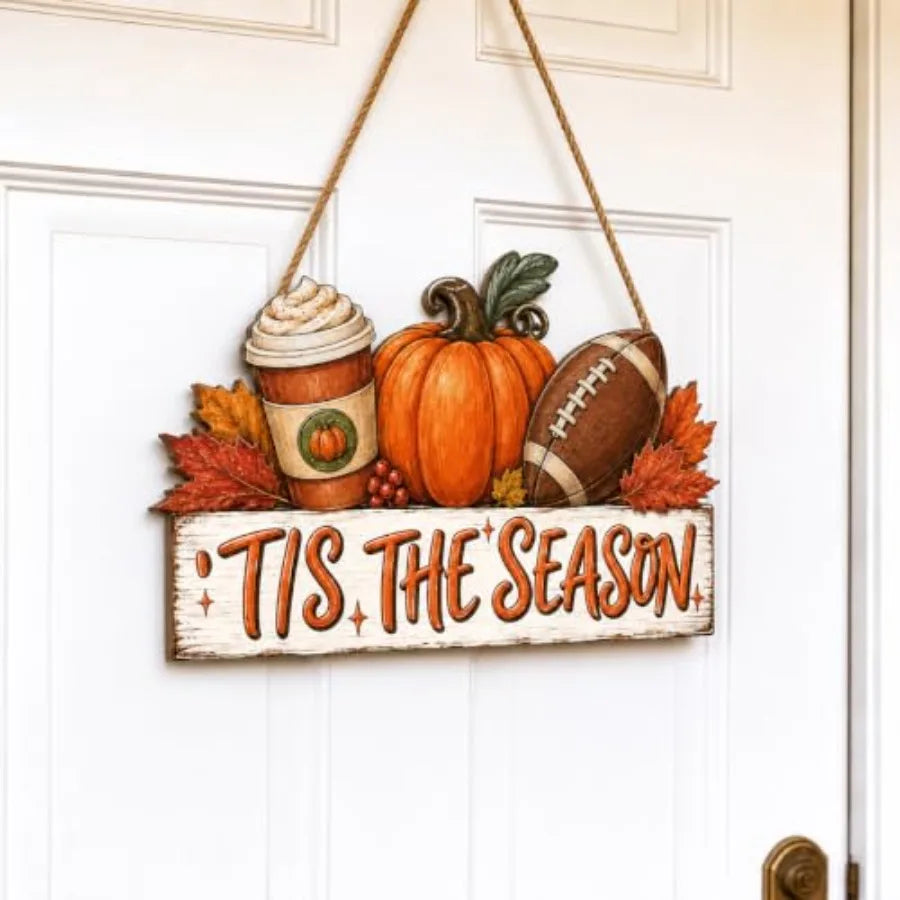Fall Door Decor Wooden Hello Fall Sign, Pumpkin Truck Door Hanger Wooden Hello Fall pumpkin truck sign for front door, porch, w