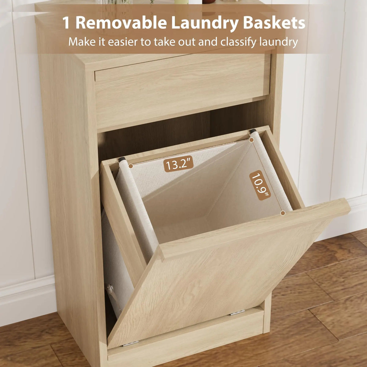 HiMISS Farmhouse Tilt Out Laundry Hamper Cabinet With Drawer