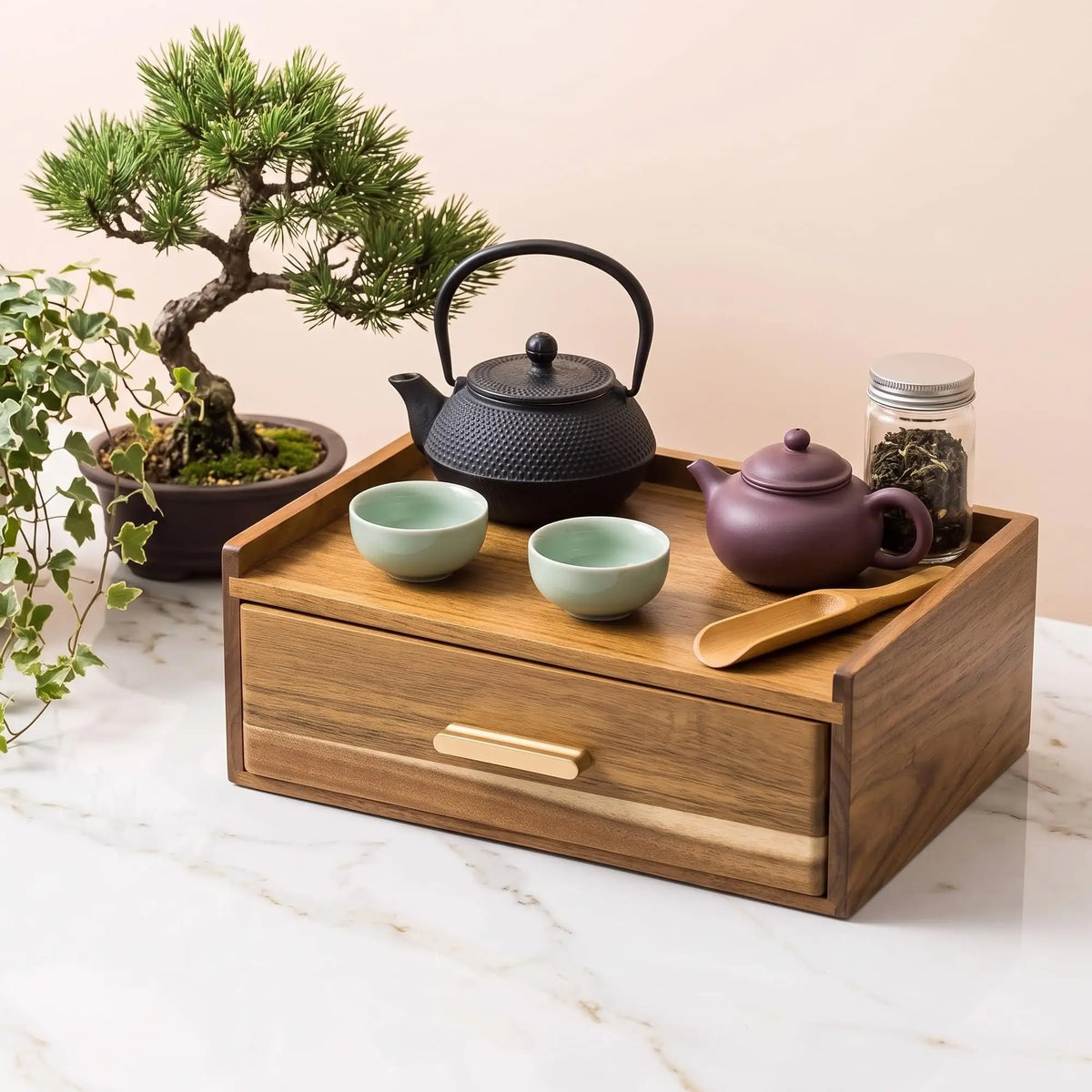 Wooden Tea Bag Organizer Drawer With Divided Compartments Wood Tea Storage Box Multi Slot Tea Caddy For Coffee Pods Countertop Holder For Home Kitchen And Office