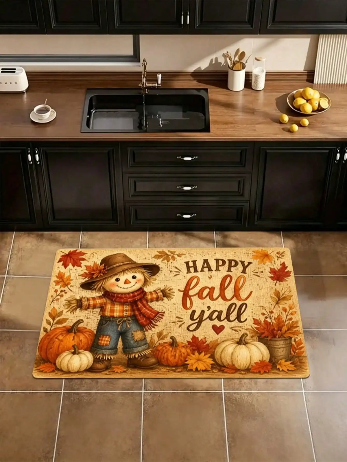 1pc Scarecrow Pumpkin Pattern Printed Rugs/Door Mat, Anti-Slip, Soft And Washable, Suitable For Porch Entrance, Living Room, Bedroom, Kitchen Decor, Happy Fall