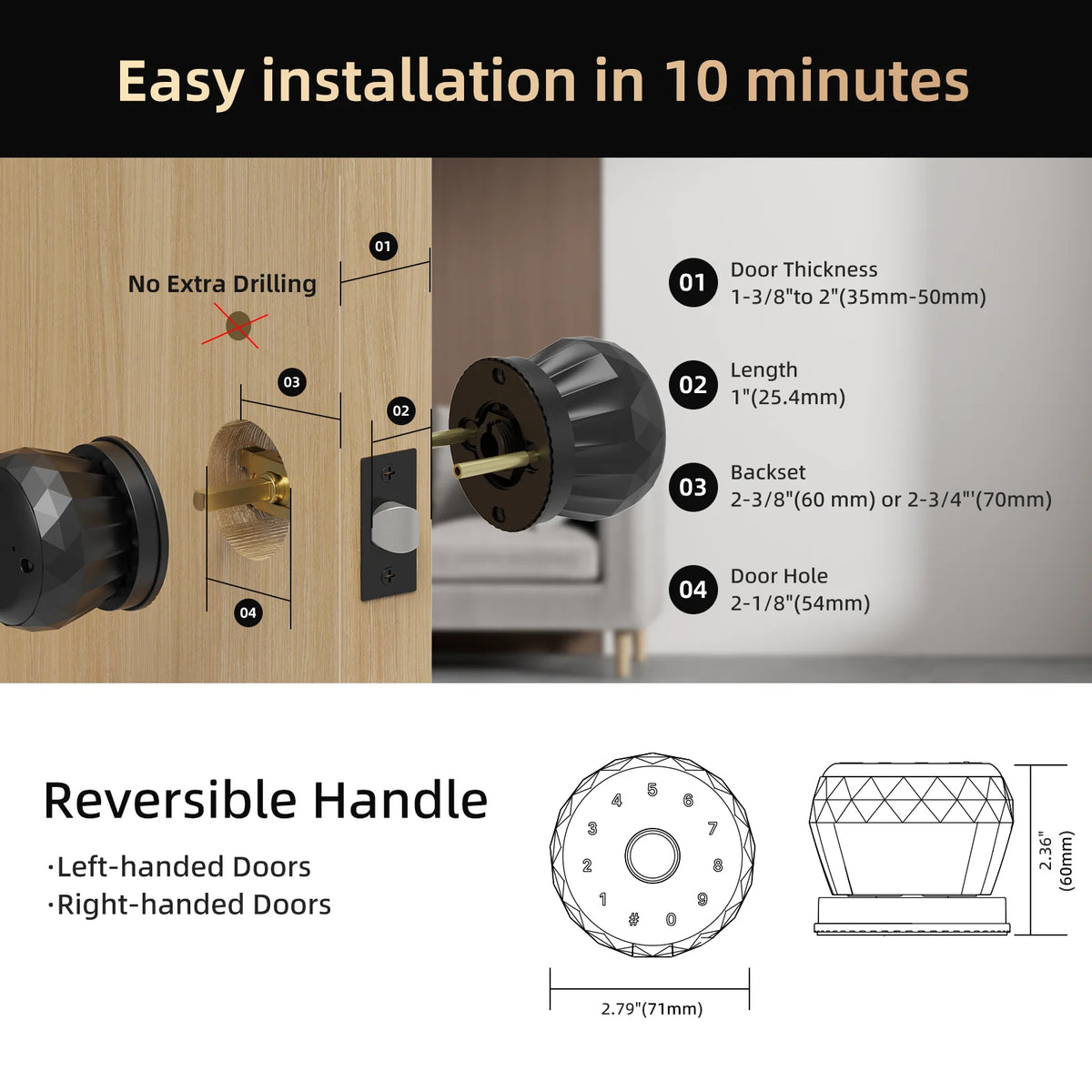 Viladepot Fingerprint Smart Door Lock With Bluetooth App Control