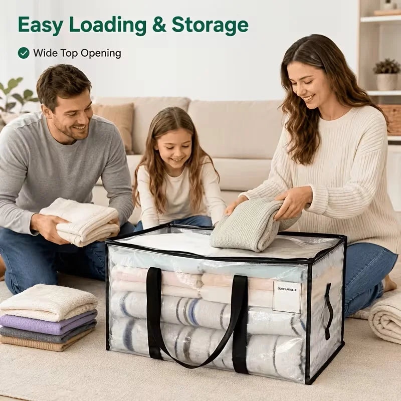 5pcs Heavy-Duty Moving Bags with Reinforced Handle - Oversized Storage Totes, Snap-Close Lid & Plastic Suitable for Clothes, Quilts,, Moving Supplies - Space Saver Bags(Includes 3 Drawstring Pockets)