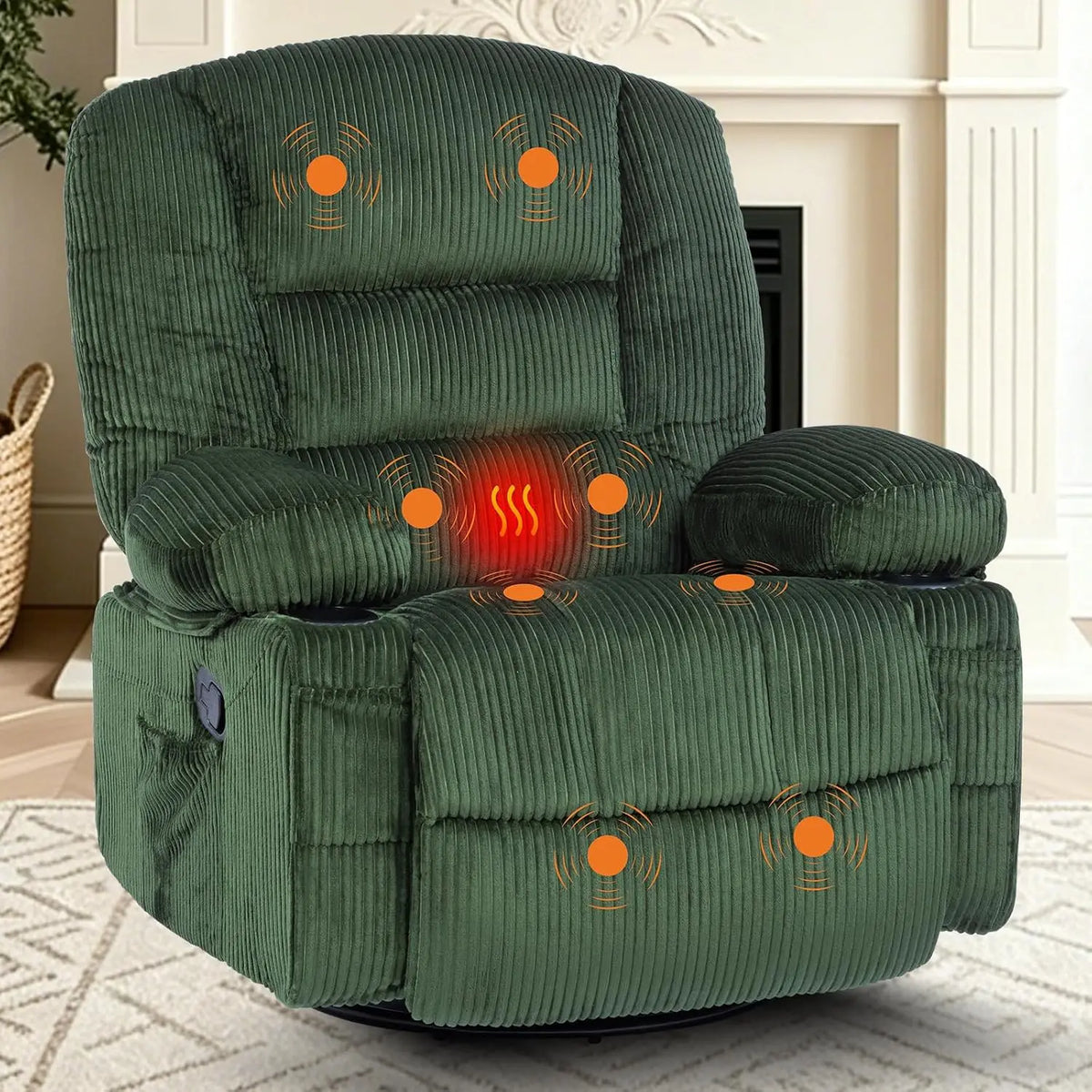 HiMISS Massage Recliner Chair With Heat Swivel Rocker And Storage