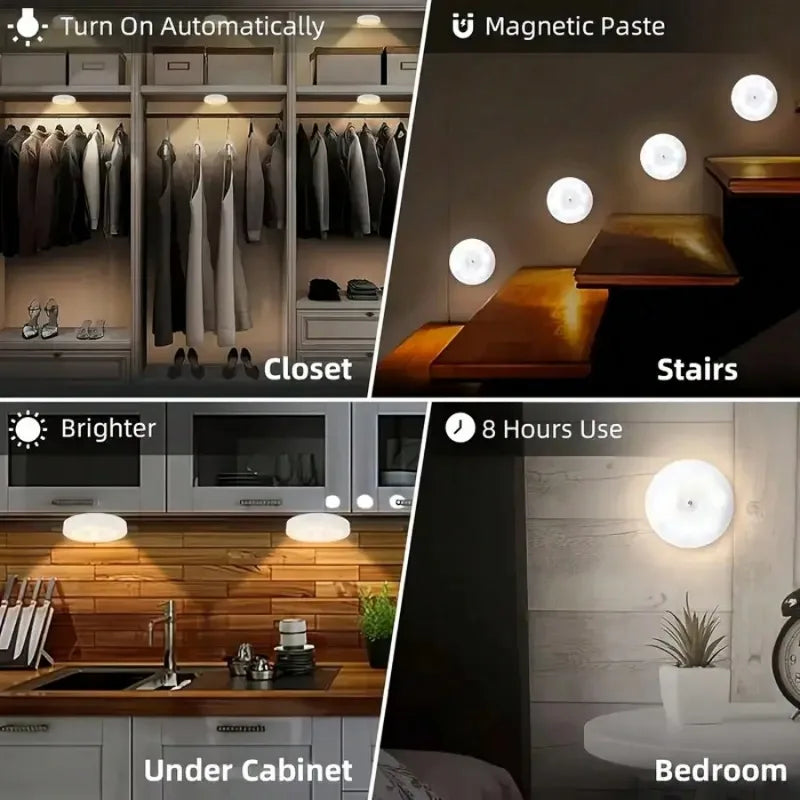 5-Piece 8-LED USB Rechargeable Motion-Sensing Night Light, Magnetic Wall Lamp, White/Warm White Light, Suitable for Staircases, Wardrobes, Bedrooms, Bedside Areas, Shoe Cabinets, for Home Use.