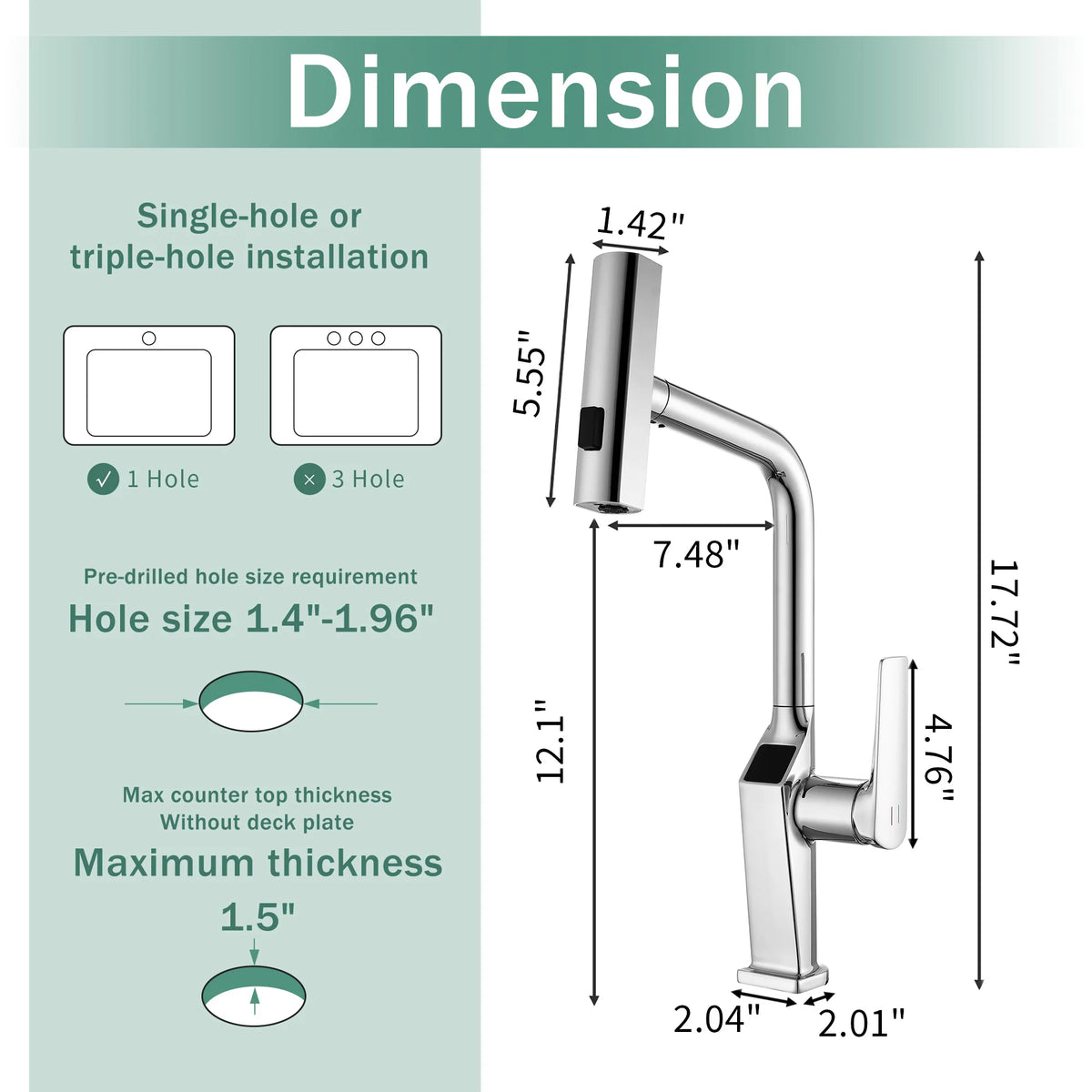 Touchless Kitchen Faucet Chrome LED Display Motion Sensor Sink Mixer with 3-Function Pull Down Sprayer 360° Swivel Spout