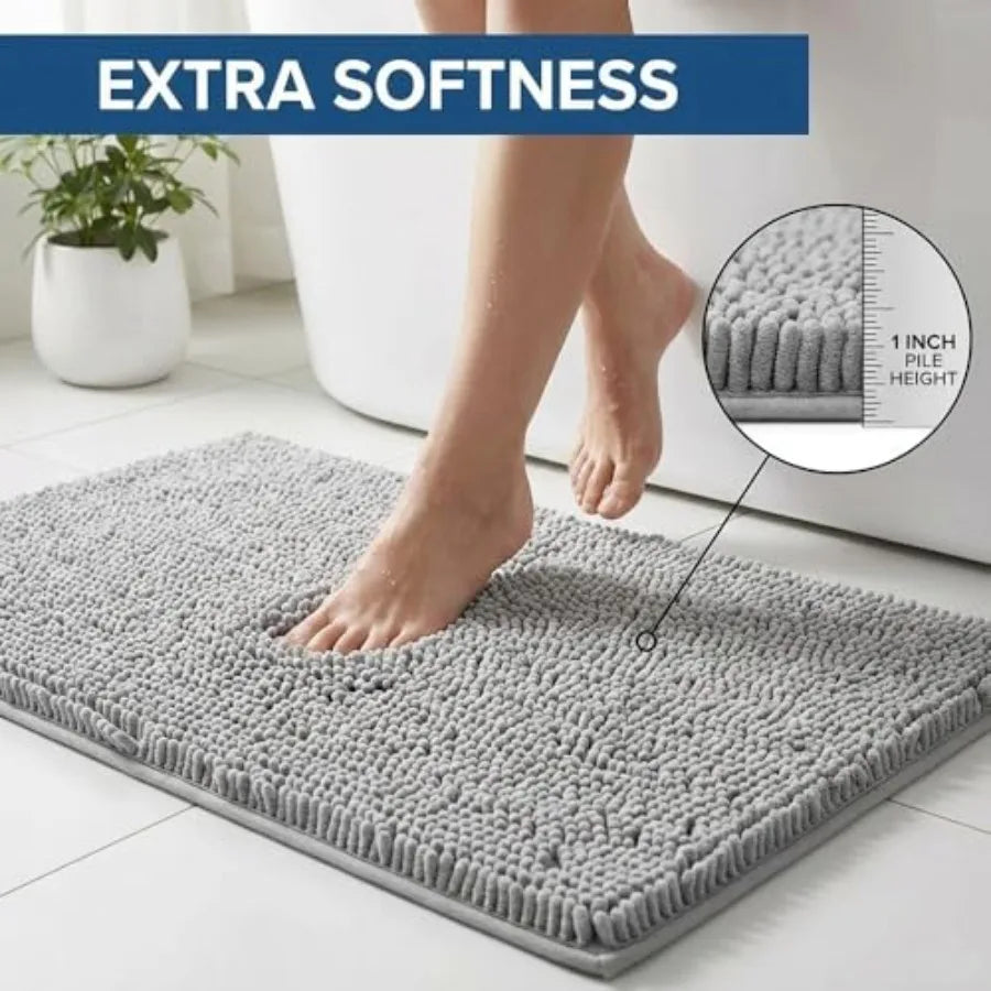 Bathroom Rugs Sets 2 Pcs, Super Absorbent Chenille Bath Mats and U-Shaped Toilet Rug, Strong PVC Non Slip Backing, Microfiber W