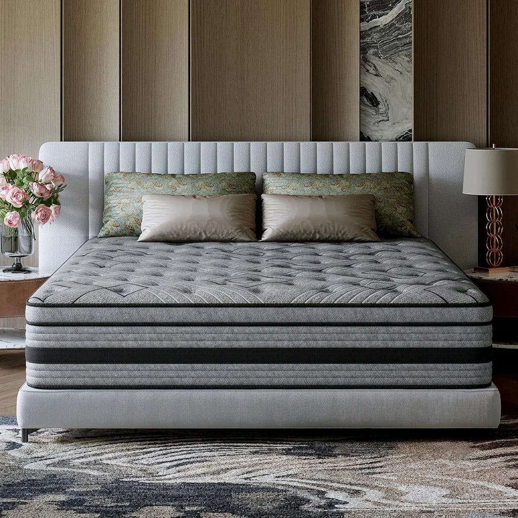 12/ 14inch Foam and Spring Hybrid Mattress, Medium Firmness, Available in Full, Queen, and King Sizes, Gel Memory Foam for Lumbar Support, Boxed Mattress
