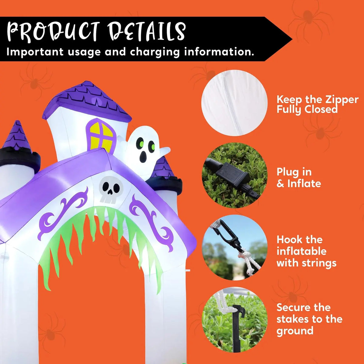10FT Tall Halloween Inflatables Giant Haunted House Castle Archway Outdoor Decoration with Built-in LED Lights, Blow Up Arch Decor for Outdoor Yard Lawn Garden Party, Spooky Halloween Decor