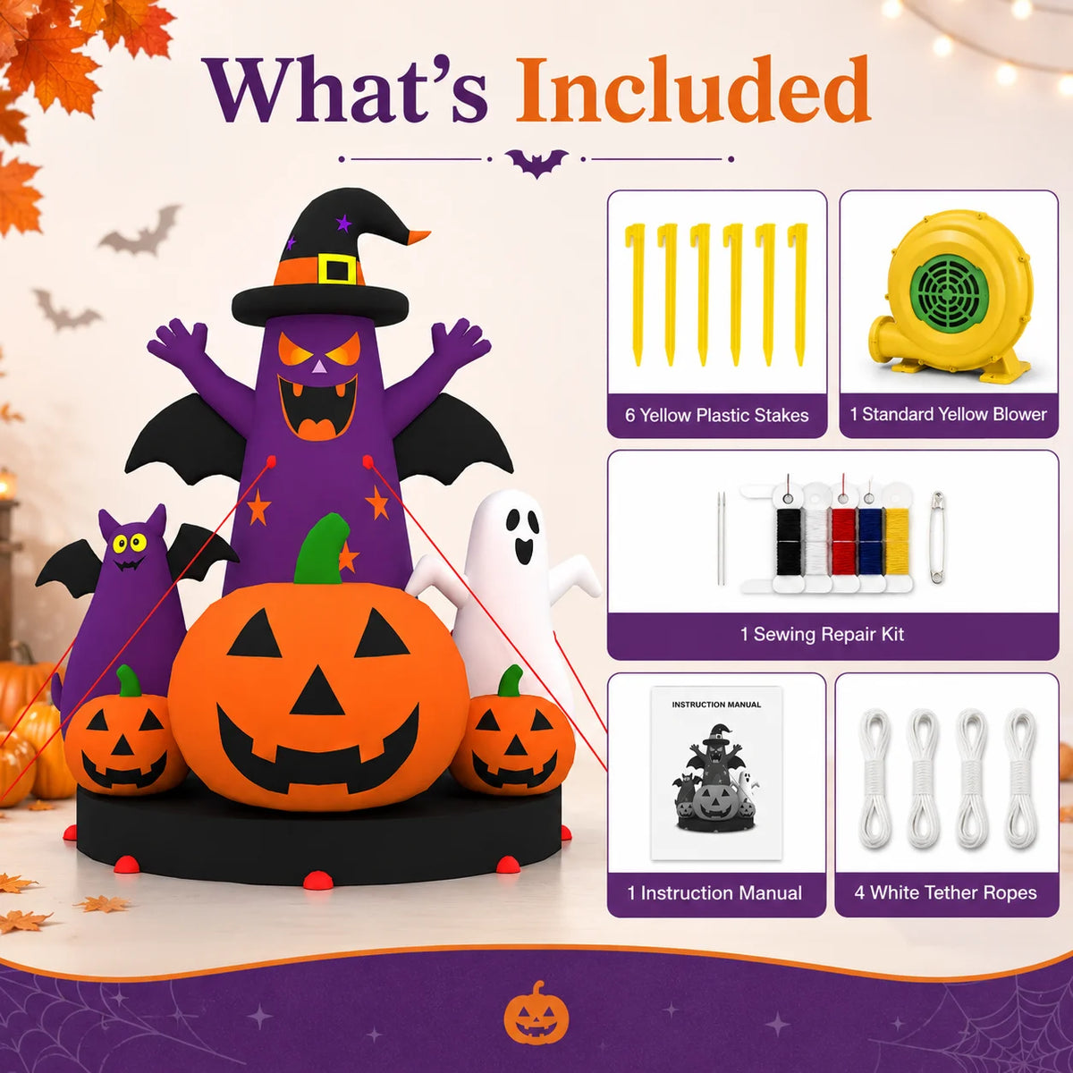 Giant 8m/26ft Inflatable Halloween Pumpkin 3-Story High with Fan - Oxford Cloth Skeleton Man Costume for Outdoor Decoration