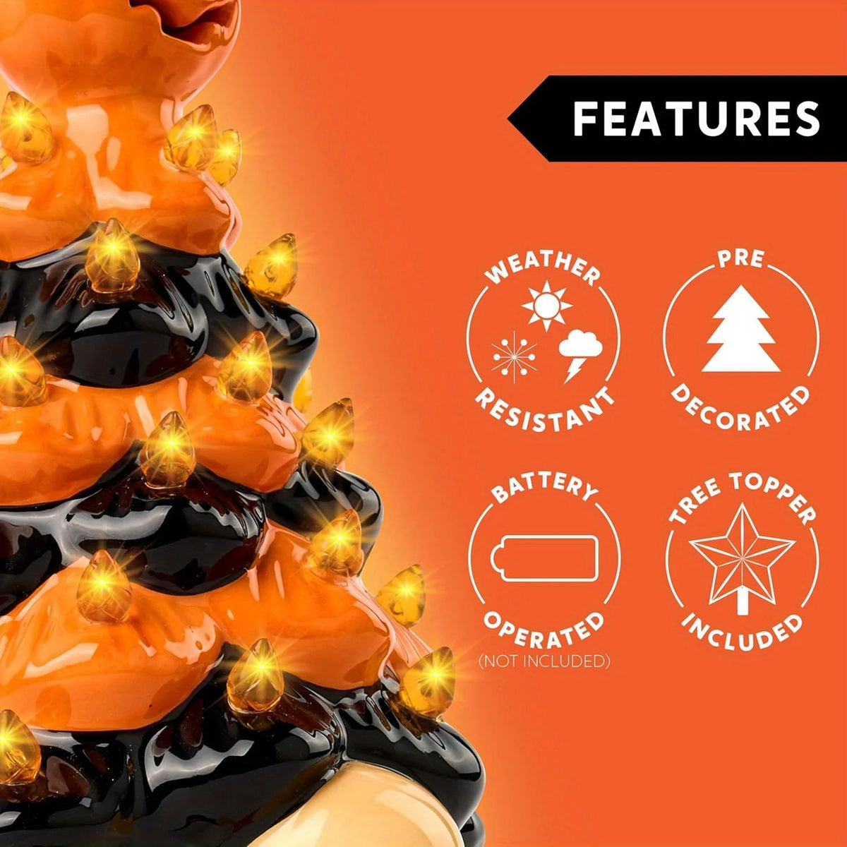 8.5inch Pumpkin Gnome Ceramic Tree Halloween Decoration with Build-in LEDs Tabletop Decor for Halloween Indoor Party Supplies Decoration, Battery Operated, Home Party Decors