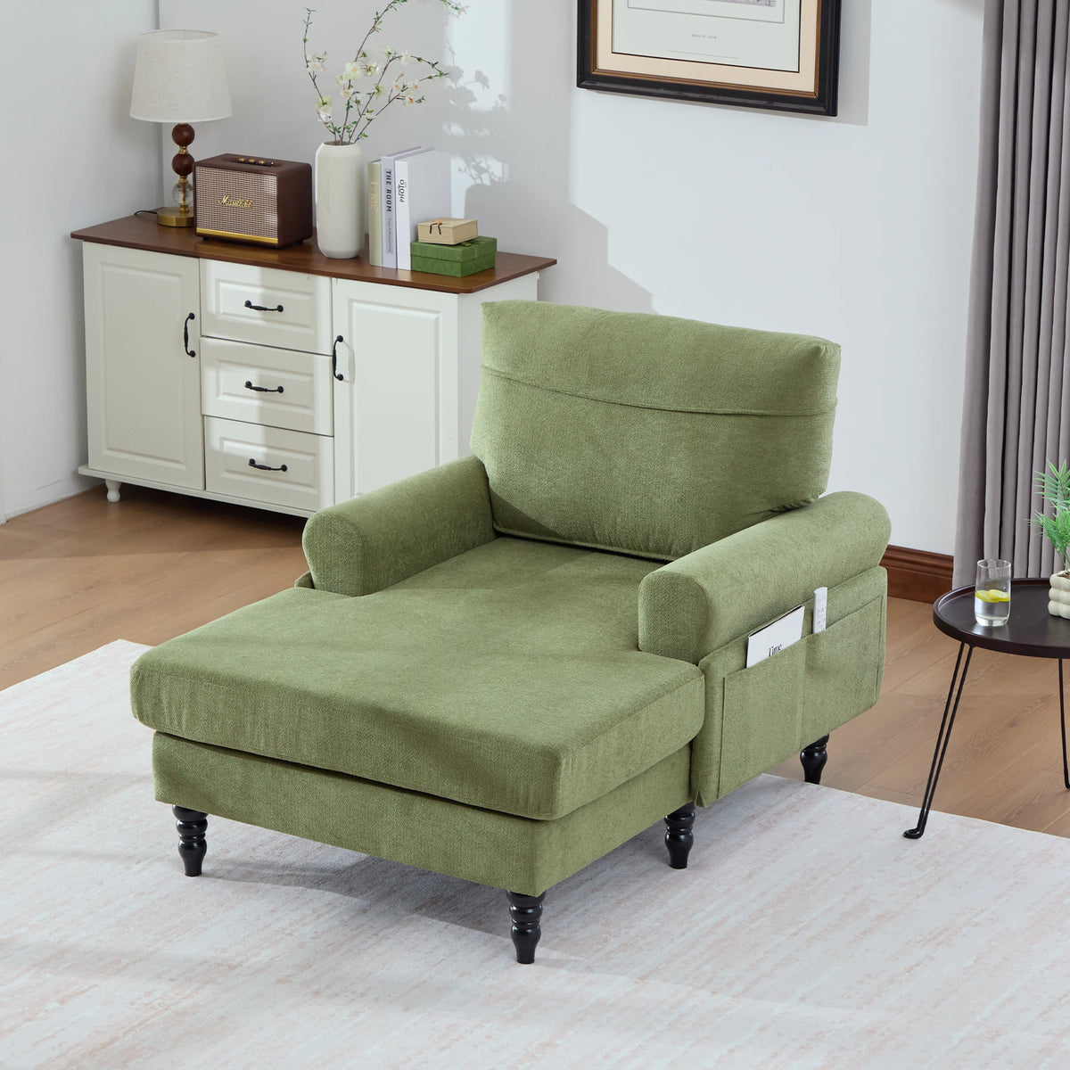 49.4-inch Modern Minimalist Chenille Fabric Single Sofa With Comfortable Backrest and Armrests Featuring Side Storage Pockets Suitable For Living Room Bedroom or Office