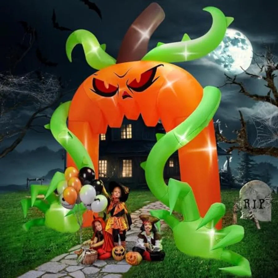 12FT Halloween Archway Inflatables, Giant Pumpkin Arch Inflatable Scary Halloween Outdoor Blow Up Decoration Halloween Pumpkin