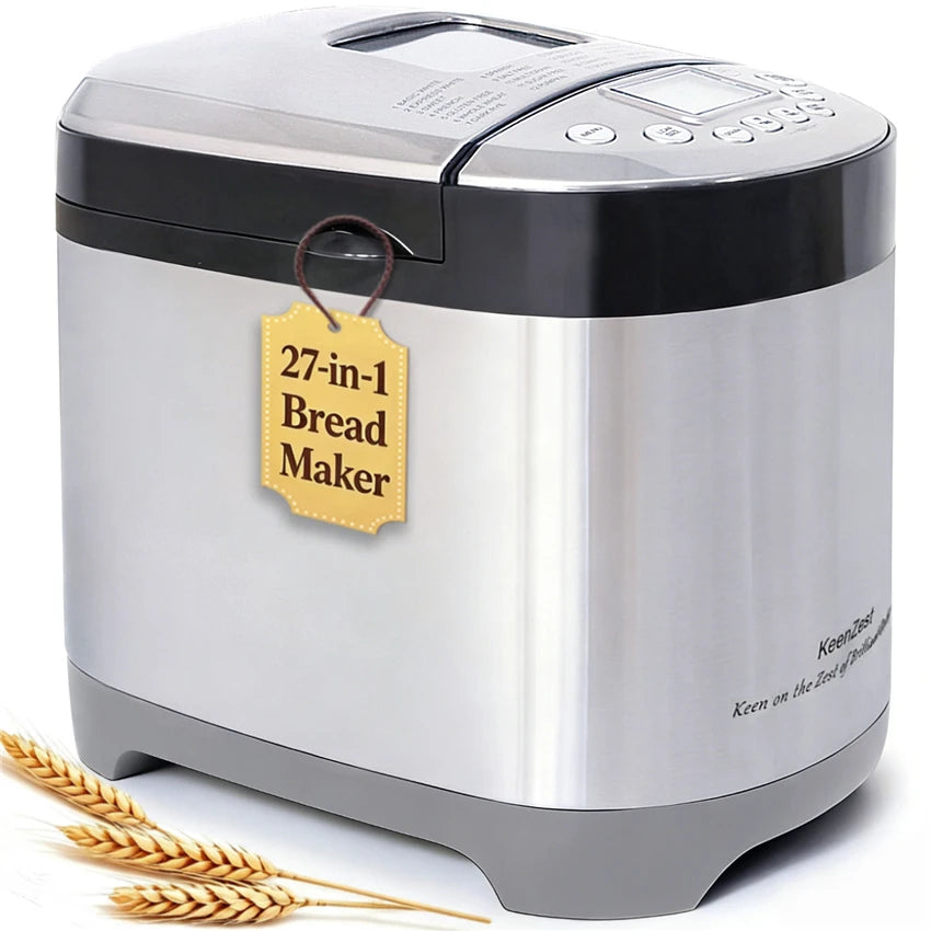 KeenZest 27-in-1 Smart Bread Maker with Gluten Free Setting 2LB Whole Wheat Bread Machine with Homemade Cycle Recipes Included