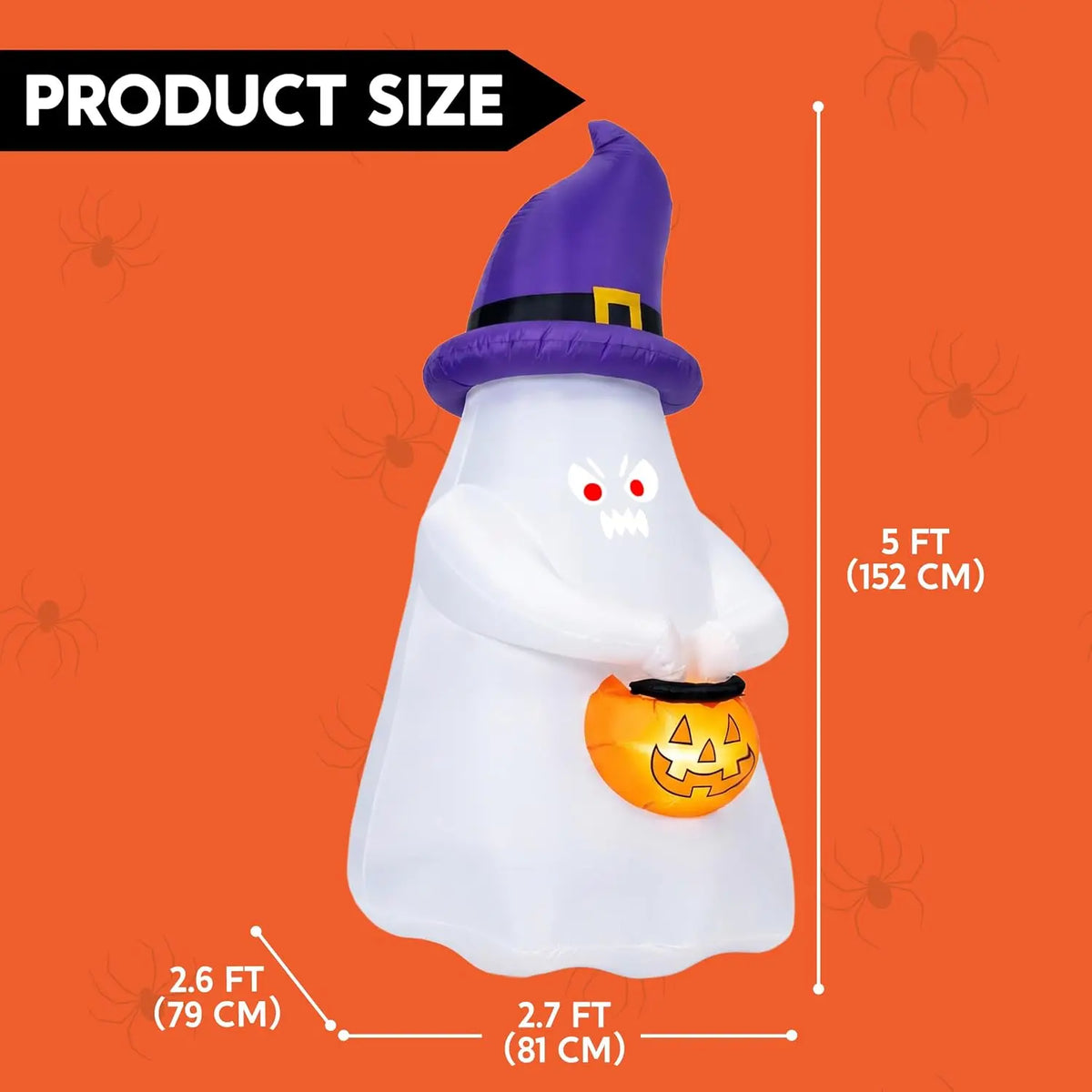 5FT Halloween Inflatable Witch Ghost Decor with Projector Face and Music Halloween Blow Up Yard Decoration with 8 Expressions Projection and Music Box for Party Outdoor Garden Lawn Decor