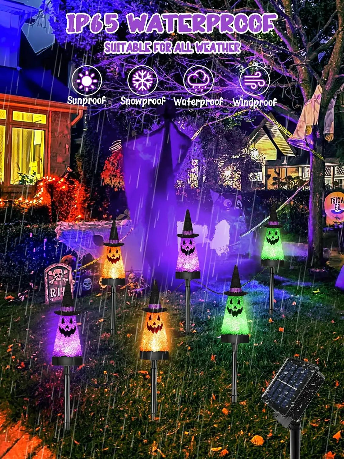 3 Pack Halloween Decorations Outdoor, Solar Ghost Pathway Lights Waterproof