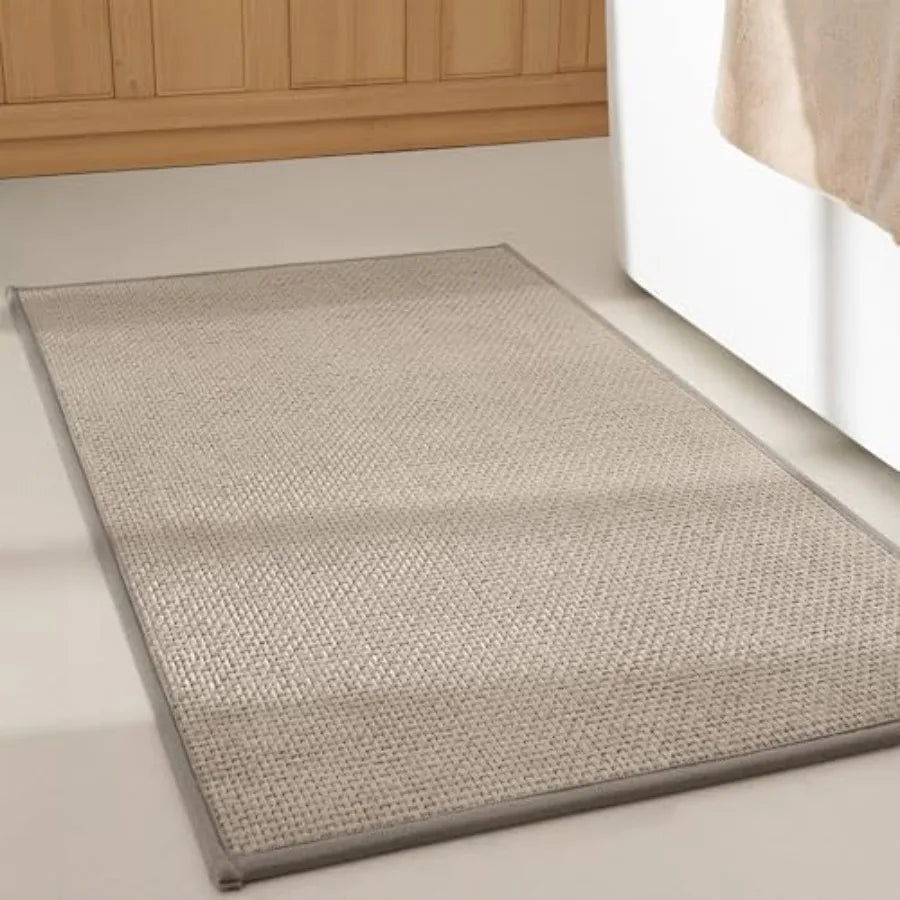 Khaki Bathroom Rugs, Soft Chenille Bathroom Mat, Absorbent Bath Mats 24" x 16", Small Bath Rugs Non Slip Washable, Quick Dry, T