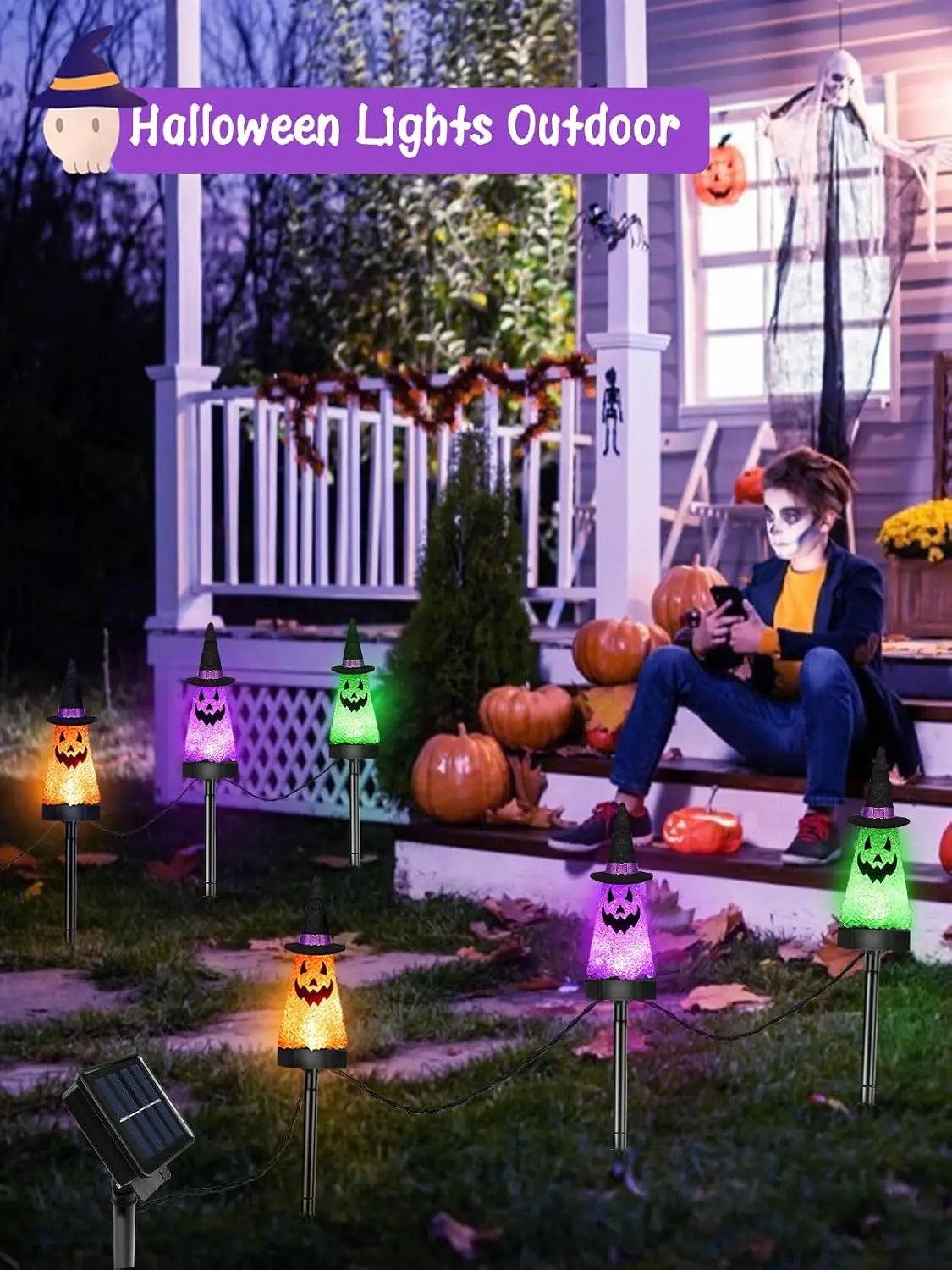 3 Pack Halloween Decorations Outdoor, Solar Ghost Pathway Lights Waterproof