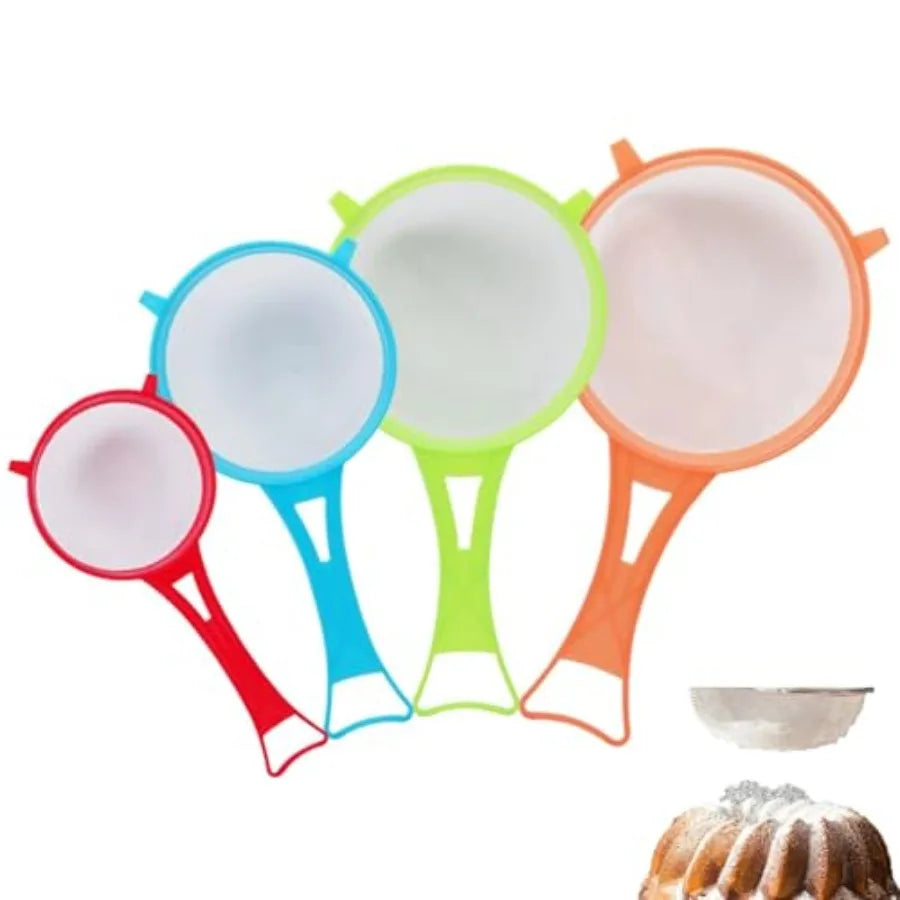 4 Pcs Flour Sifter for Baking, Flour Sieve Scoop Strainer, Manual Mesh Colander Baking Tool, Multifunctional Juice Filter with
