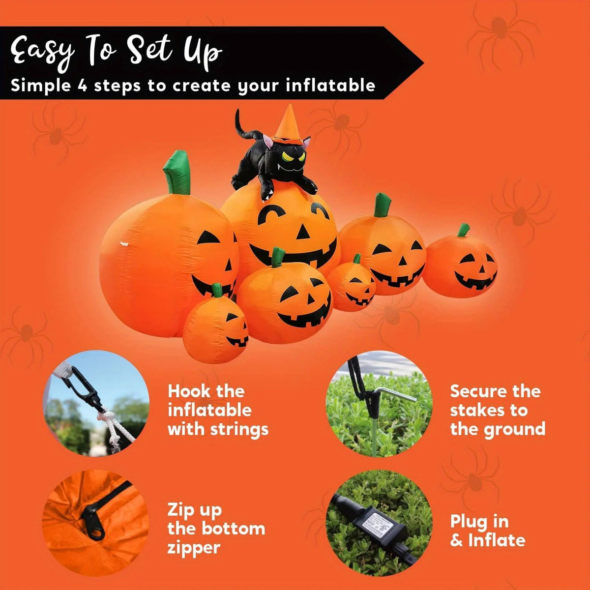 7 FT Long Halloween Inflatables Pumpkin Outdoor Decorations 7 Pumpkins Outside Decoration with Witch's Cat with Build-in LEDs Blow Up Inflatables for Party Yard Lawn Garden Decor