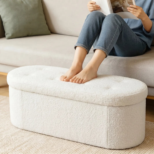 MCQ Faux Fur Ottoman Footrest Stool With Hidden Storage