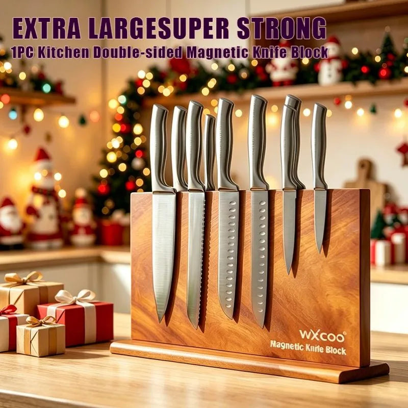 1PC Upgraded Home Kitchen Double-sided Wooden Magnetic Knife Block Kitchen-Friendly Kitchen Accessories for Kitchen Convenience Exceptional User Experience No Drilling Storage Magnetic Stands Organizer Tools