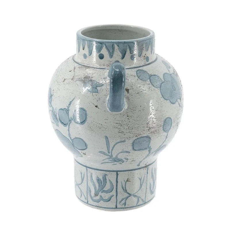 8.7x7.2x9.4" Blue White Ceramic Vase with Abstract Floral Bottle Pattern Handles Table Decorations Homestay Balcony MHHP