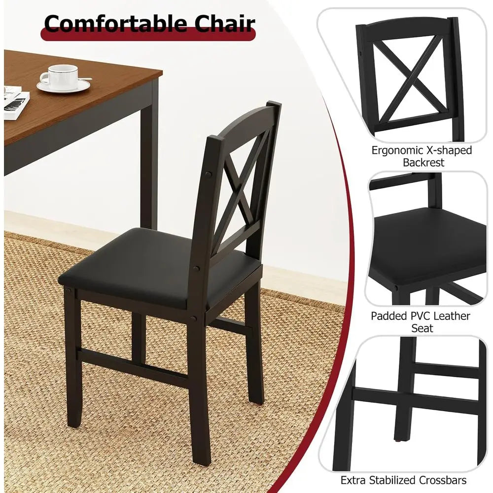 -Century ern Dining Table Set or 2, Wooden Kitchen Table & 2 Chairs with Padded Seats, 3-Piece Compact Dining Set or Small Space
