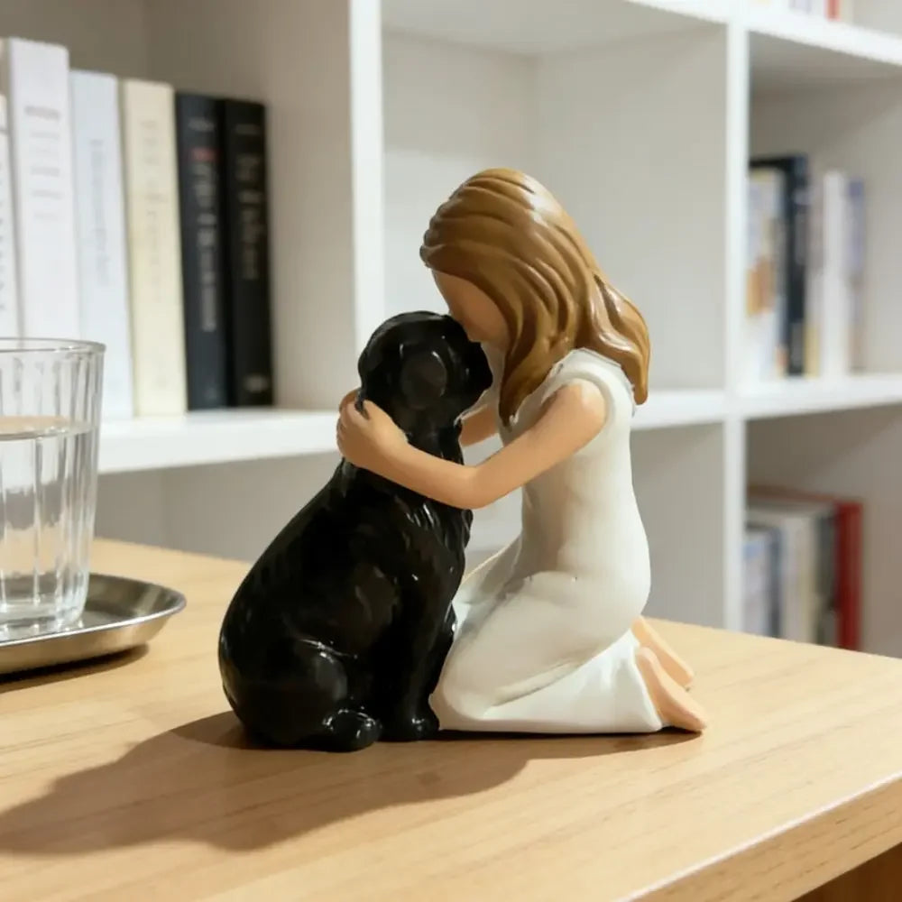 Girl Hugging Puppy Resin Figurine, Pet Companion Statue, Living Room Bedroom Desk Decor, Resin Craft Souvenir, Gift for Pet Lovers, Resin Ornament, Resin Sculptures, Animal Decorative Figurines