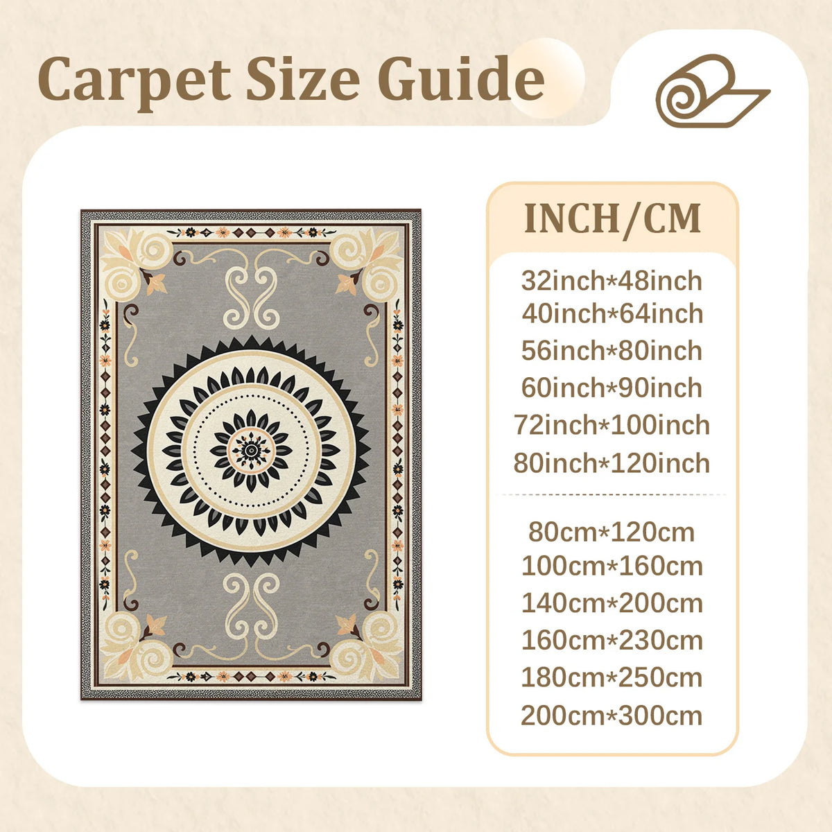 Decorative Mandala Floral Pattern Area Rug, Velvet Machine Washable, Suitable for Living Room Bedroom Dining Room Entryway, Ideal for Halloween Thanksgiving Christmas New Year Black Friday Cyber Monday Home Decoration
