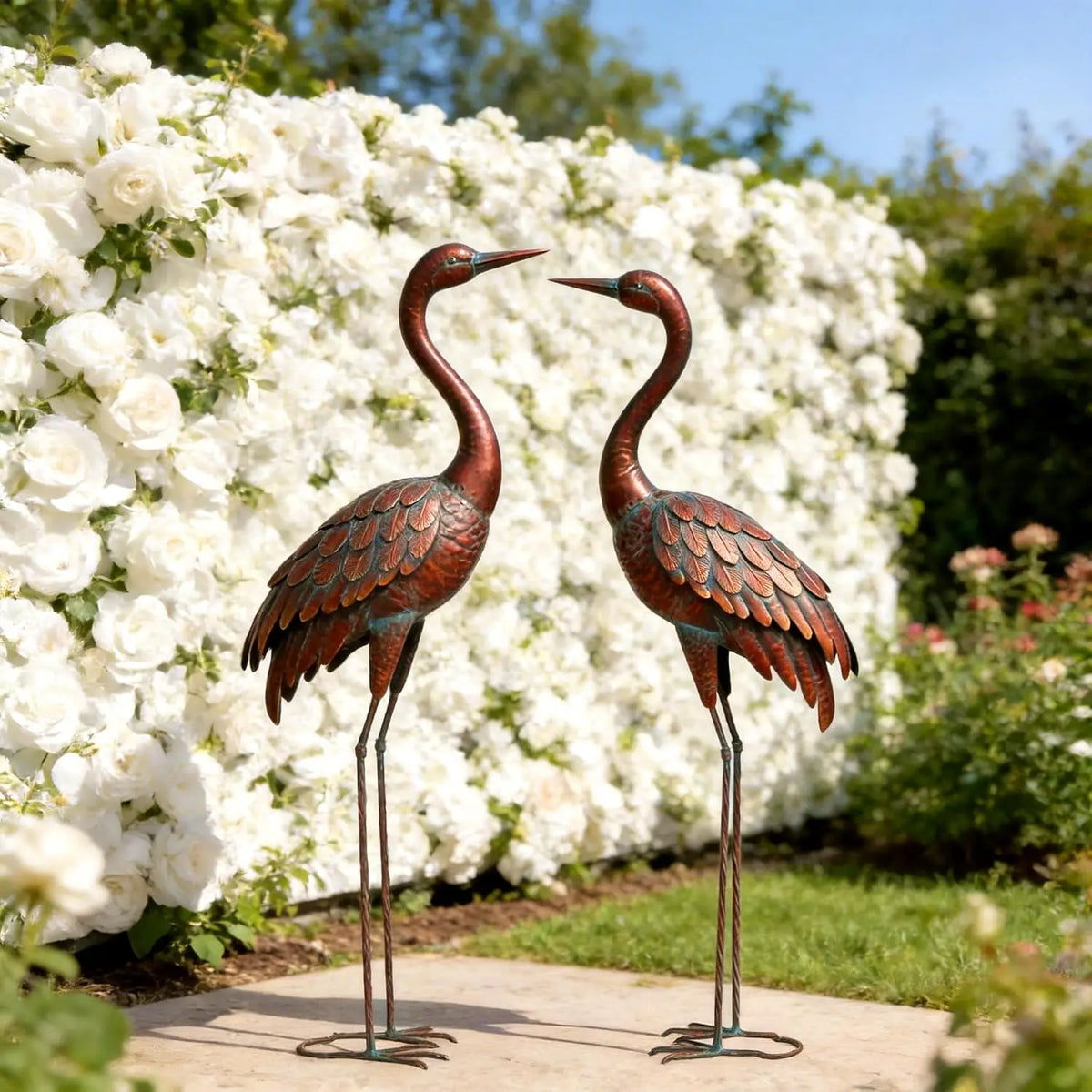 Set of 2 Large Metal Garden Crane Sculpture Statues, Weatherproof Outdoor Yard Art Ornaments for Lawn Patio Backyard Landscape Decoration