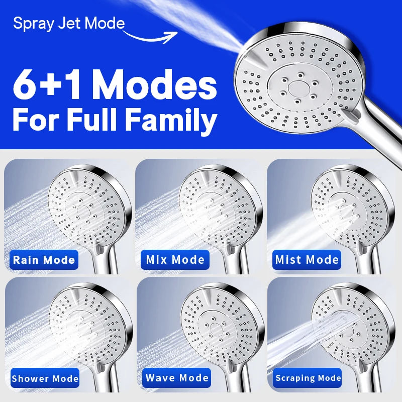 Stainless Steel 8 Inch Overhead Showerhead 7 Modes With Extension Arm Multi-function Hand Shower Wall Mounted Showerhead Set